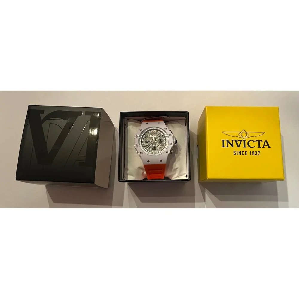 Invicta Racing Vaulthan 44 mm Orange Silicone Chronograph Black Dial Watch 69672